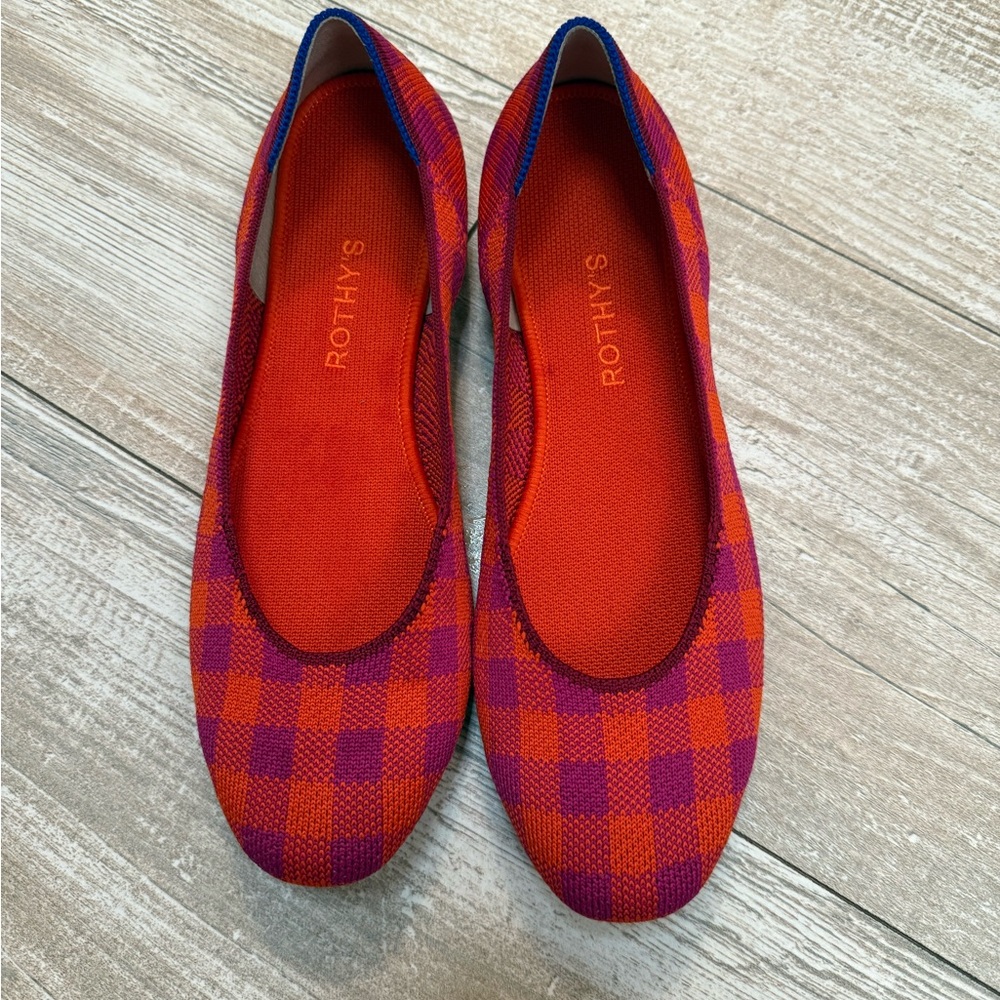 Rothy's Vibrant Orange and Purple Plaid Flats